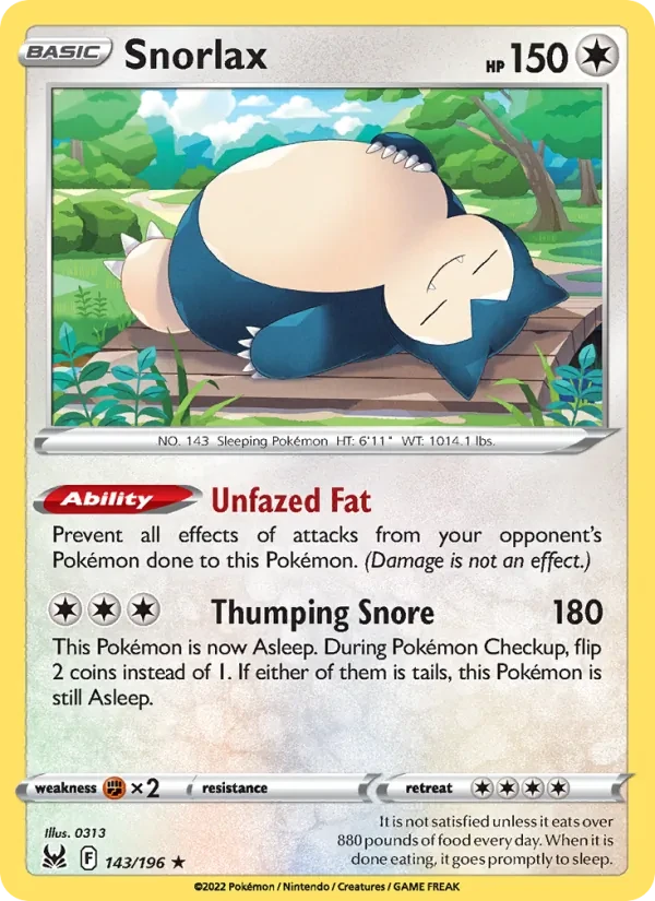 Snorlax 143/196 Lost Origin Pokémon card