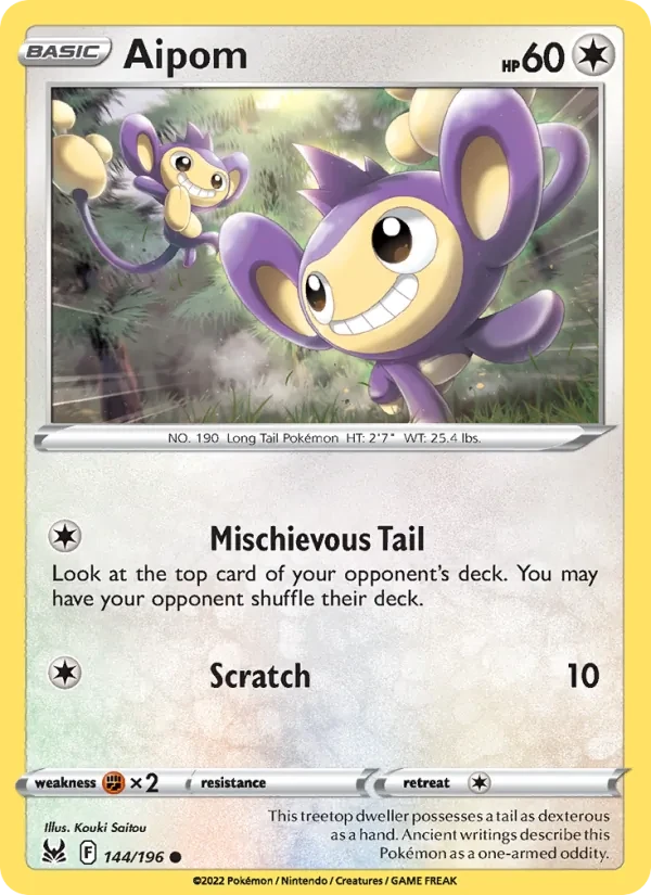 Aipom 144/196 Lost Origin Pokémon card