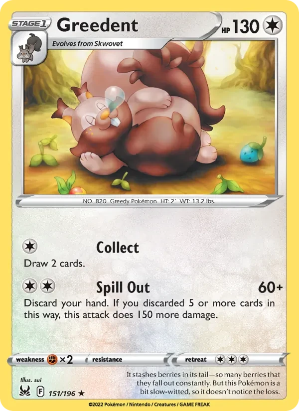 Greedent 151/196 Lost Origin Pokémon card