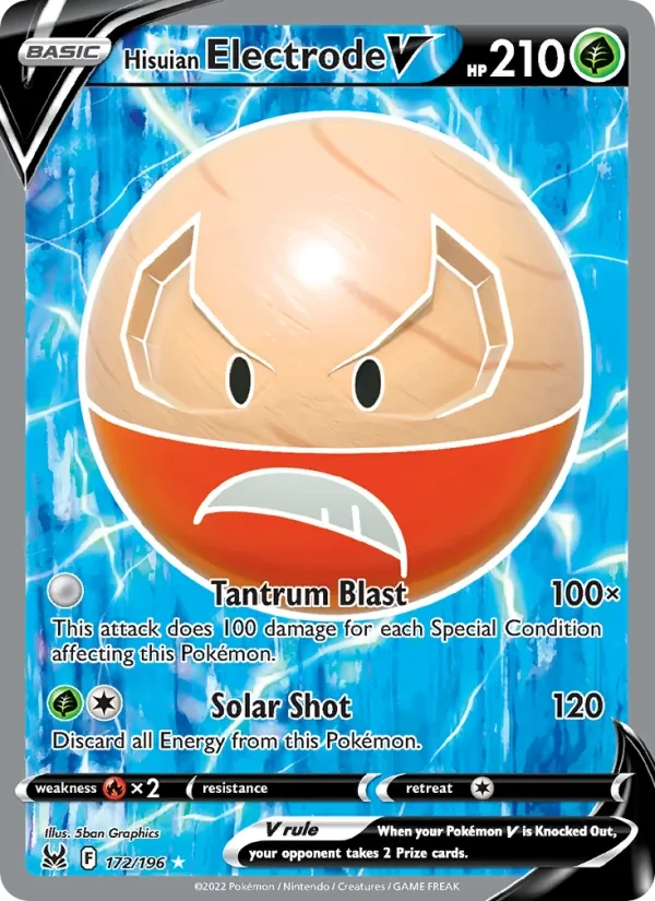 Hisuian Electrode V 172/196 Lost Origin Pokémon card