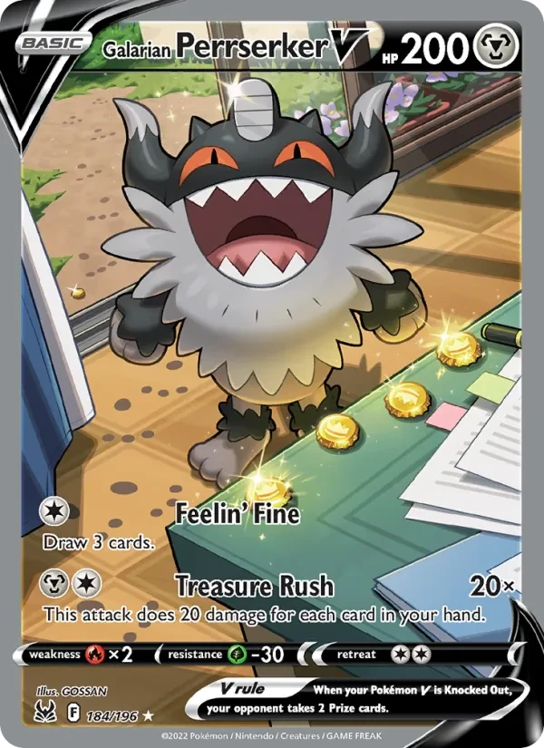 Galarian Perrserker V 184/196 Lost Origin Pokémon card