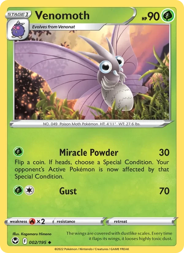 Venomoth 002/195 Silver Tempest Pokémon card