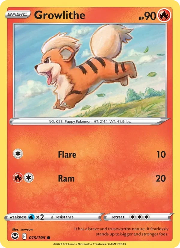 Growlithe 019/195 Silver Tempest Pokémon card