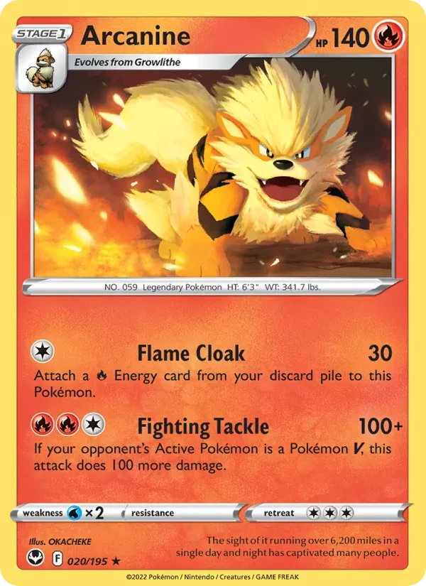 Arcanine 020/195 Silver Tempest Pokémon card