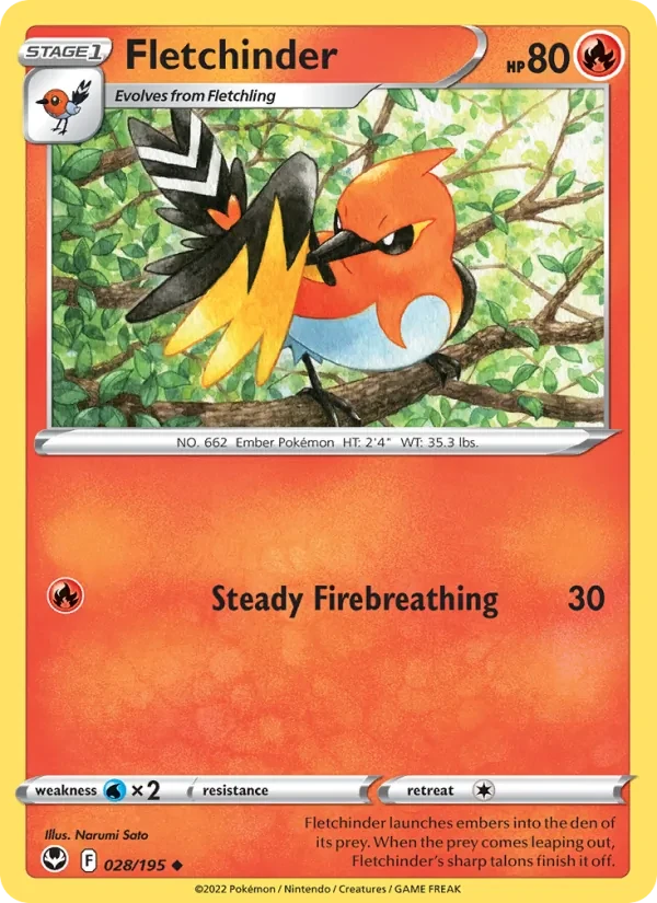 Fletchinder 028/195 Silver Tempest Pokémon card