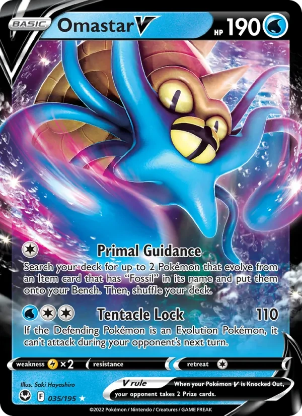 Omastar V 035/195 Silver Tempest Pokémon card