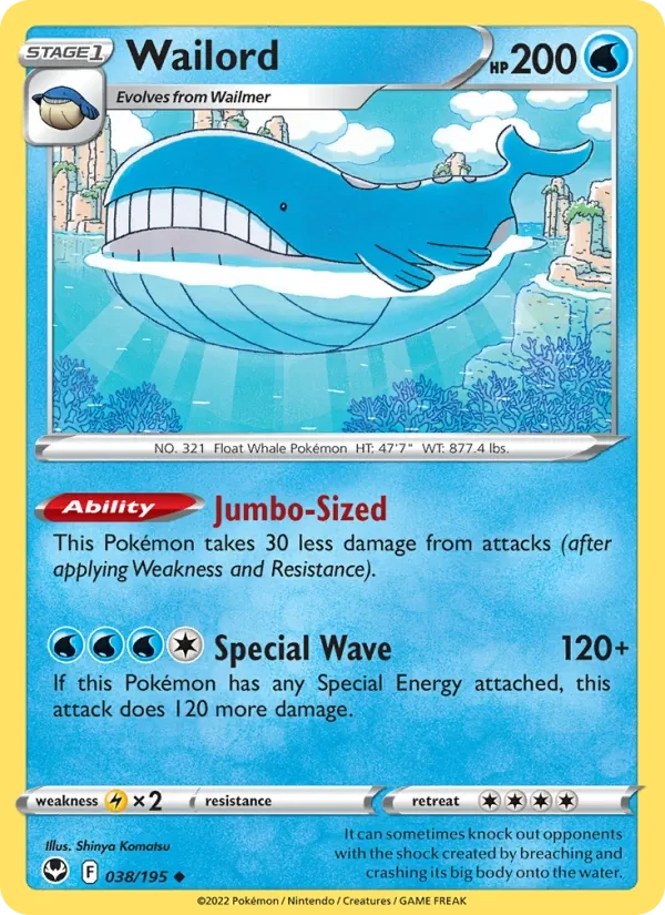 Wailord 038/195 Silver Tempest Pokémon card