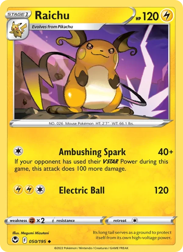 Raichu 050/195 Silver Tempest Pokémon card