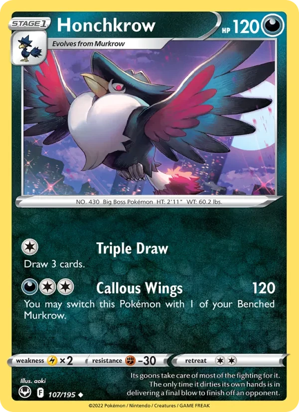 Carta Pokémon Honchkrow 107/195 Silver Tempest
