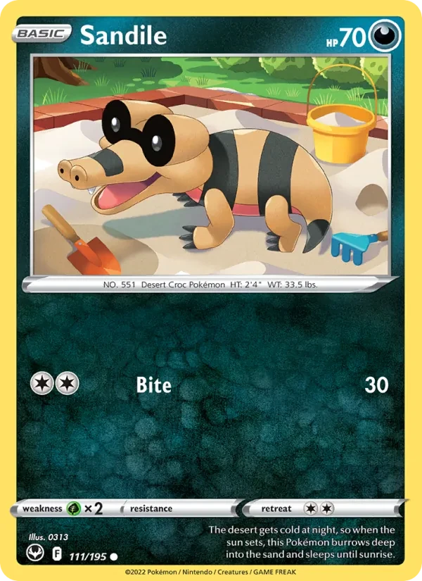Sandile 111/195 Silver Tempest Pokémon card