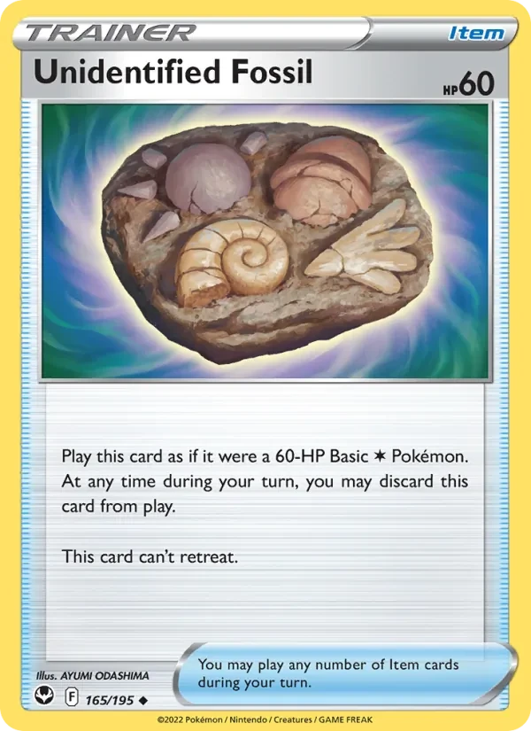 Unidentified Fossil 165/195 Silver Tempest Pokémon card