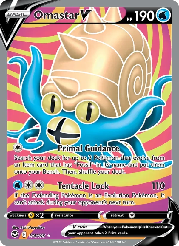 Omastar V 174/195 Silver Tempest Pokémon card