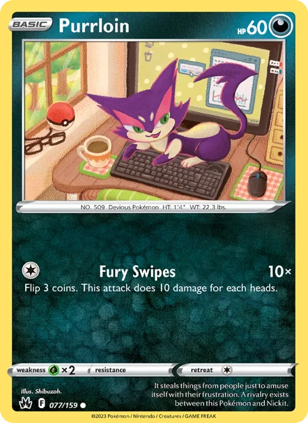 Purrloin 077/159 Crown Zenith Pokémon card