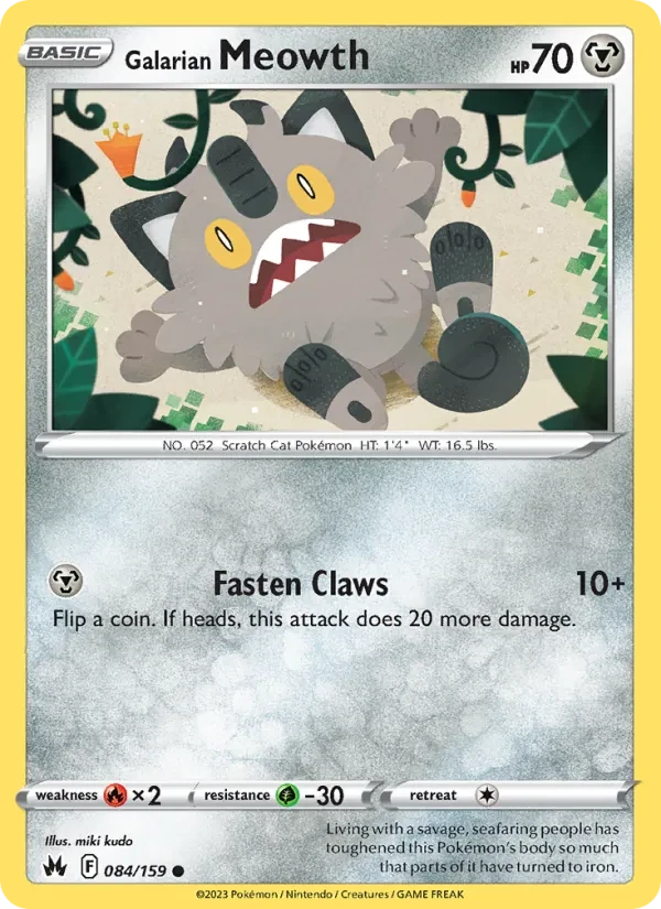 Galarian Meowth 084/159 Crown Zenith Pokémon card