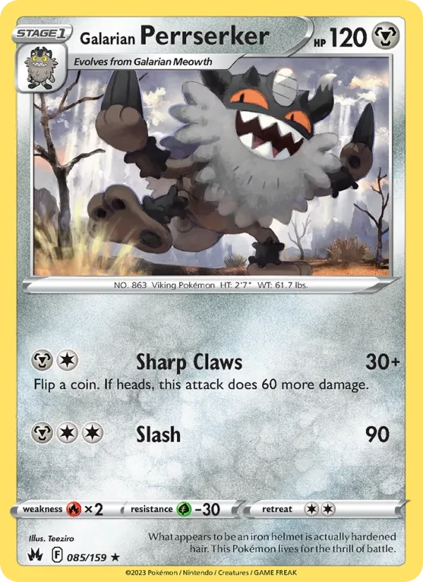 Galarian Perrserker 085/159 Crown Zenith Pokémon card