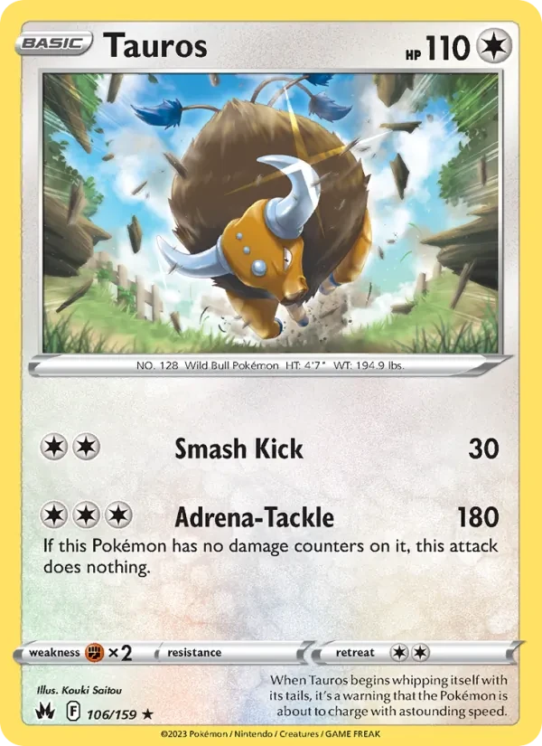 Tauros 106/159 Crown Zenith Pokémon card