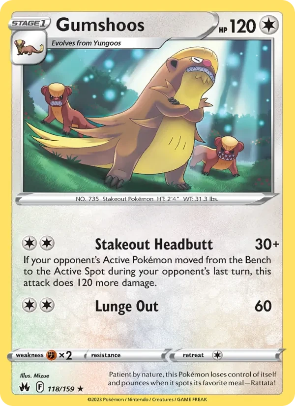 Gumshoos 118/159 Crown Zenith Pokémon card