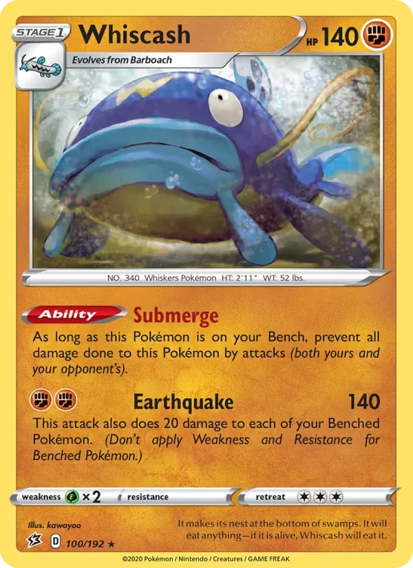 Whiscash 100/192 Rebel Clash Pokémon card