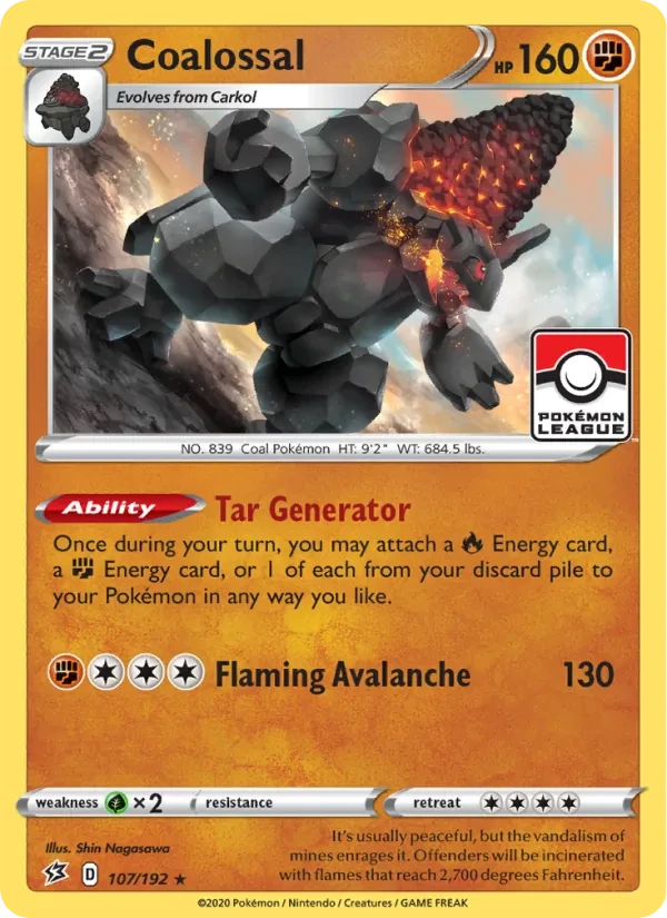 Coalossal 107/192 Rebel Clash Pokémon card