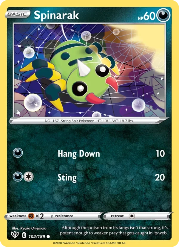 Spinarak 102/189 Darkness Ablaze Pokémon card
