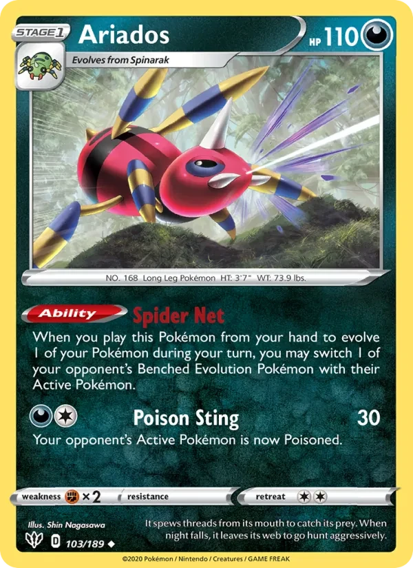 Ariados 103/189 Darkness Ablaze Pokémon card