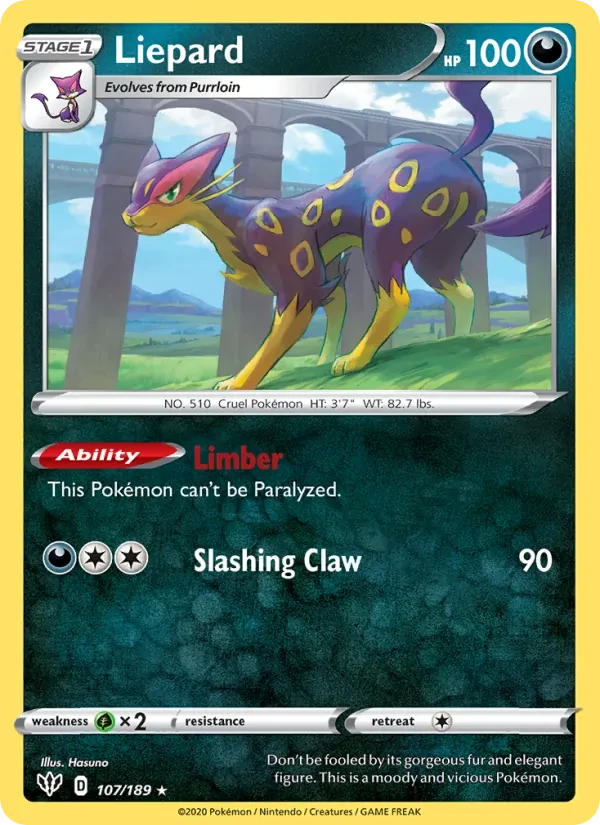 Liepard 107/189 Darkness Ablaze Pokémon card