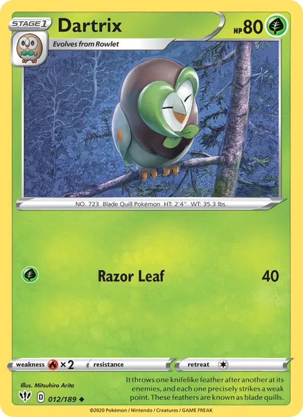 Dartrix 12/189 Darkness Ablaze Pokémon card