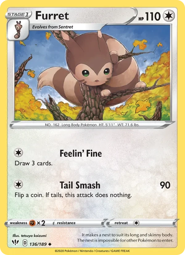 Furret 136/189 Darkness Ablaze Pokémon card