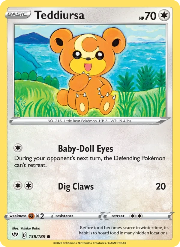 Teddiursa 138/189 Darkness Ablaze Pokémon card