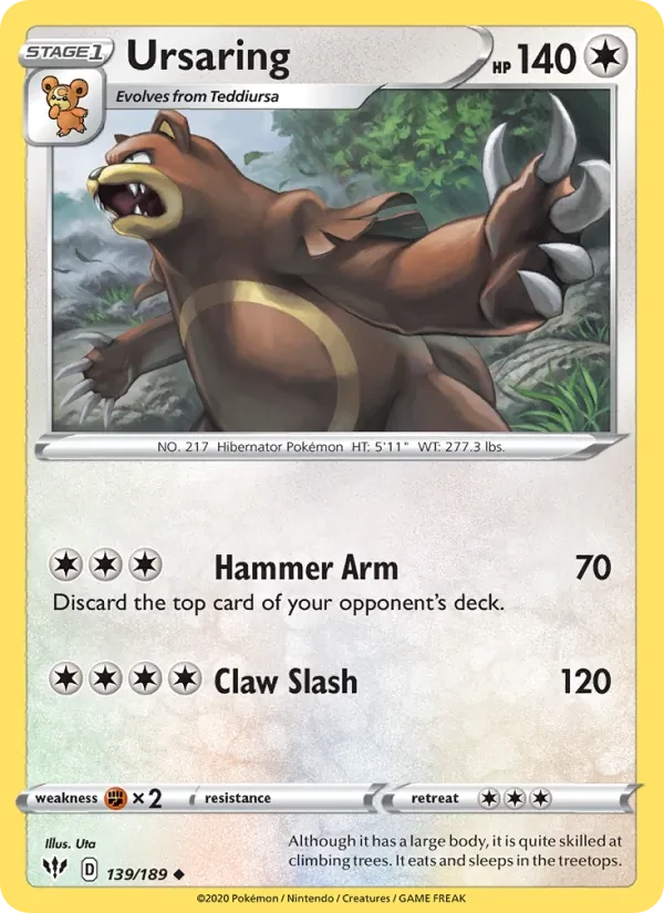 Ursaring 139/189 Darkness Ablaze Pokémon card