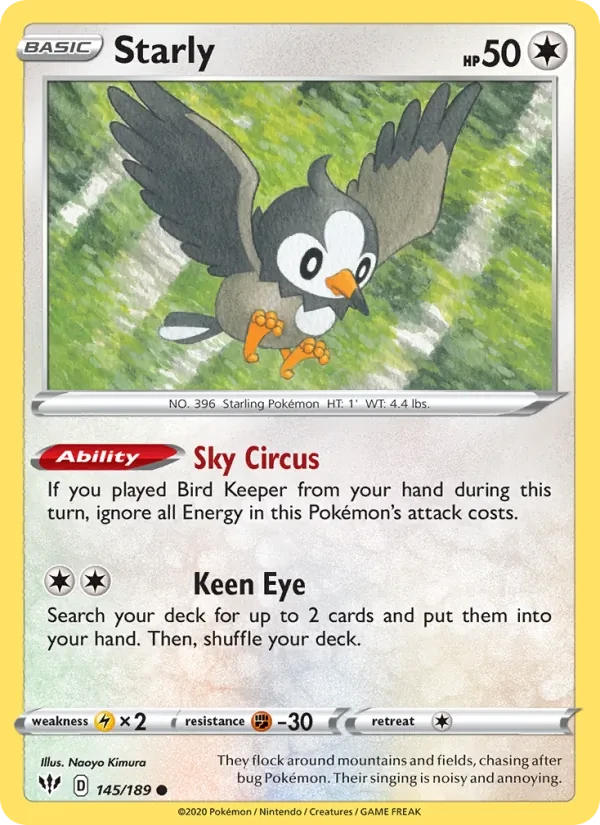 Starly 145/189 Darkness Ablaze Pokémon card