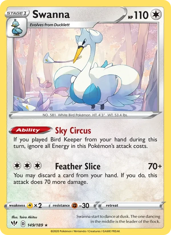 Swanna 149/189 Darkness Ablaze Pokémon card