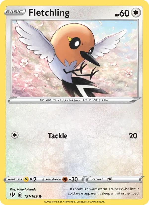 Fletchling 151/189 Darkness Ablaze Pokémon card