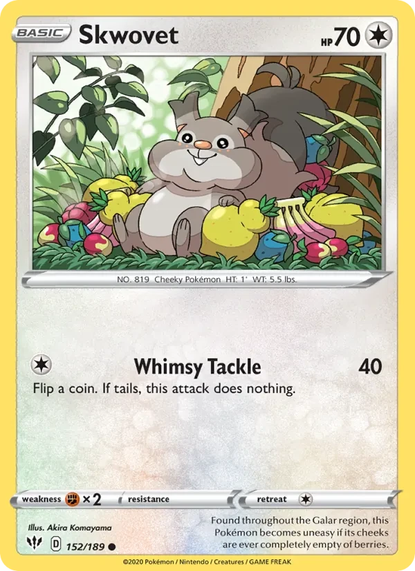 Skwovet 152/189 Darkness Ablaze Pokémon card