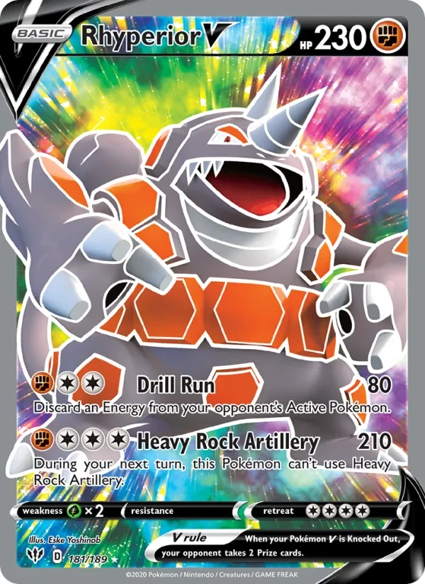 Rhyperior V 181/189 Darkness Ablaze Pokémon card