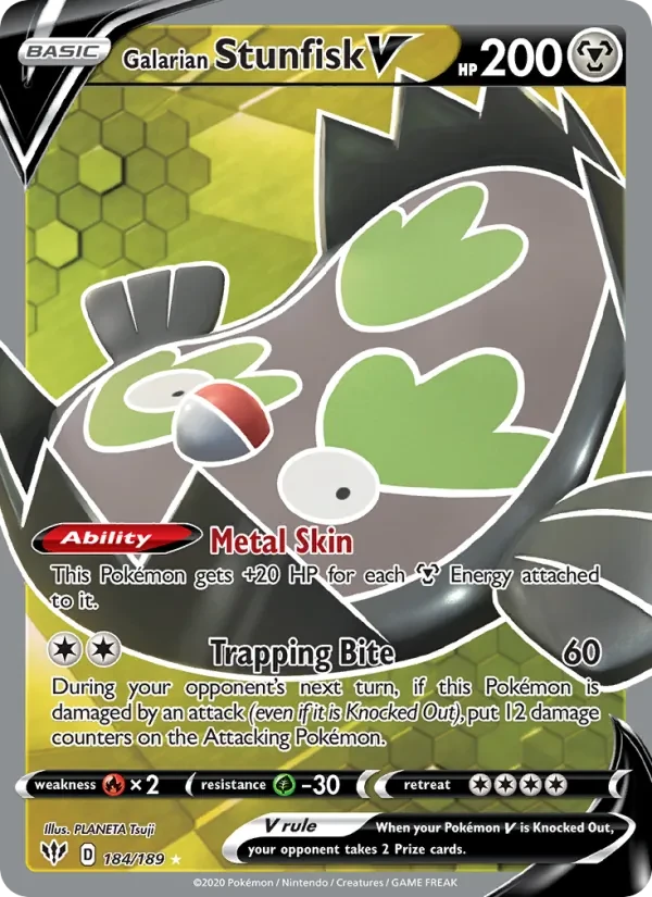 Galarian Stunfisk V 184/189 Darkness Ablaze Pokémon card