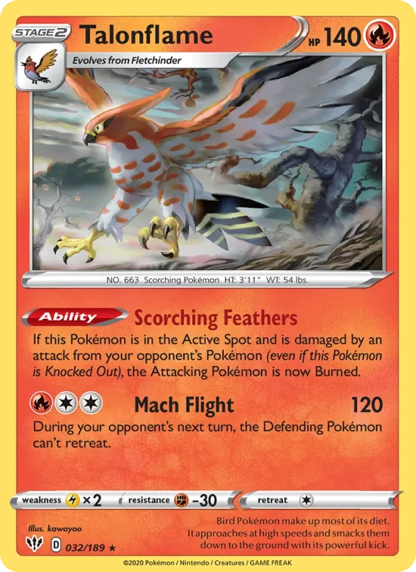 Talonflame 32/189 Darkness Ablaze Pokémon card