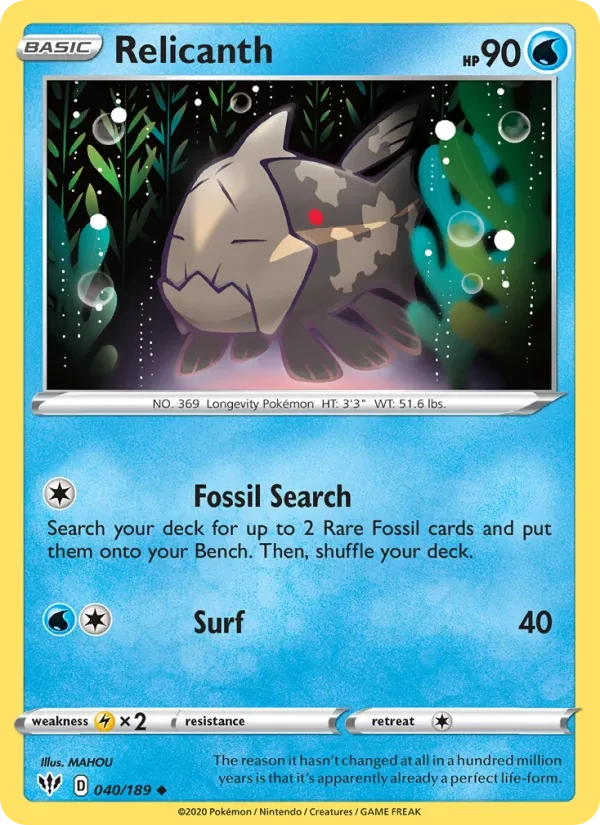 Relicanth 40/189 Darkness Ablaze Pokémon kaart