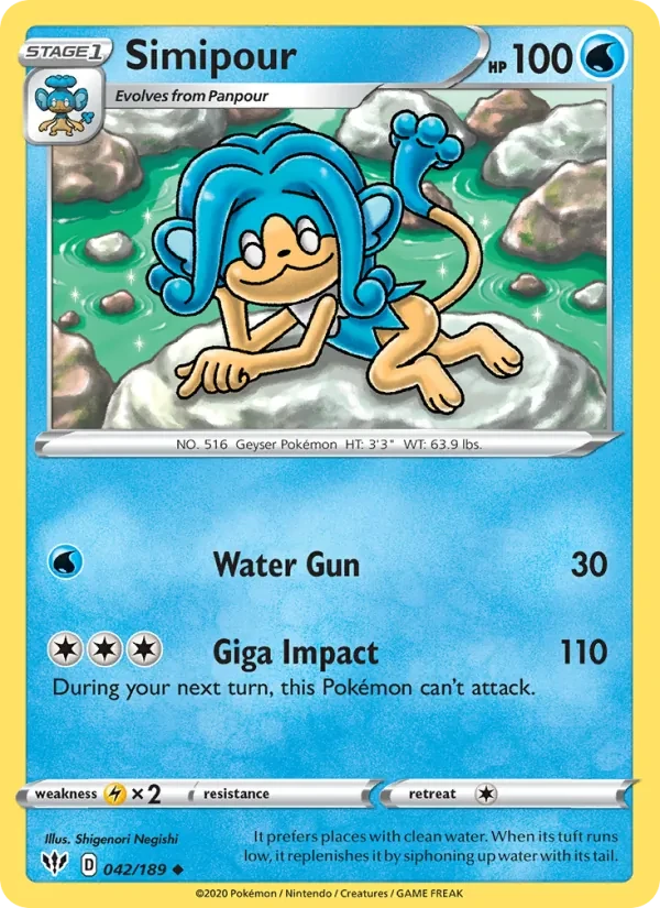Simipour 42/189 Darkness Ablaze Pokémon card