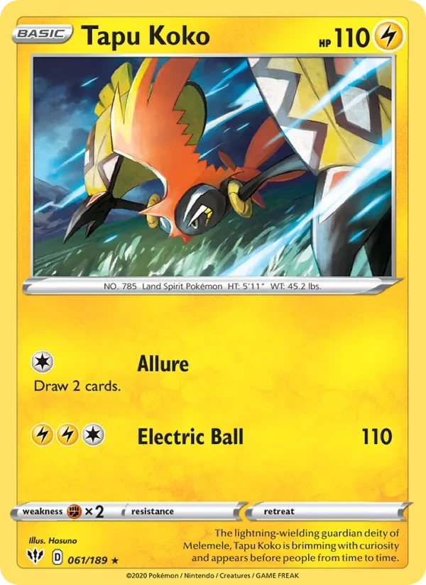 Tapu Koko 61/189 Darkness Ablaze Pokémon card