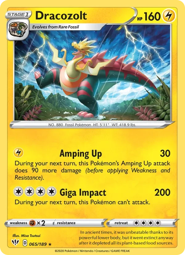 Dracozolt 65/189 Darkness Ablaze Pokémon card
