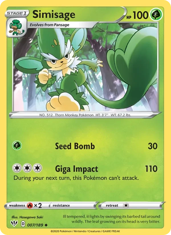 Simisage 7/189 Darkness Ablaze Pokémon card