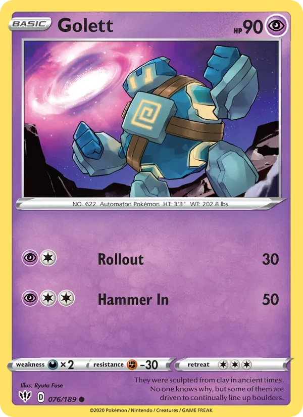 Golett 76/189 Darkness Ablaze Pokémon card