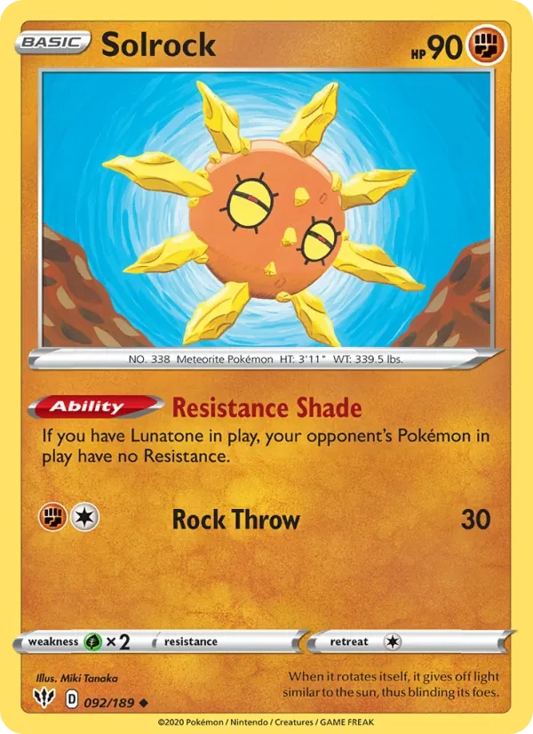Solrock 92/189 Darkness Ablaze Pokémon card