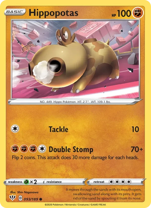 Hippopotas 93/189 Darkness Ablaze Pokémon card