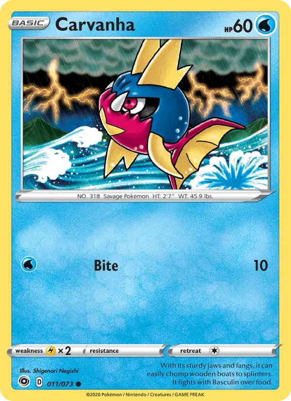 Carvanha 11/73 Champion's Path Pokémon card