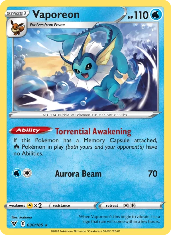 Vaporeon 30/185 Vivid Voltage Pokémon card
