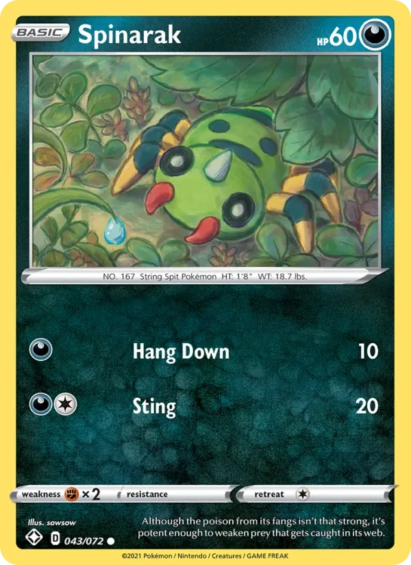 Spinarak 43/72 Shining Fates Pokémon card