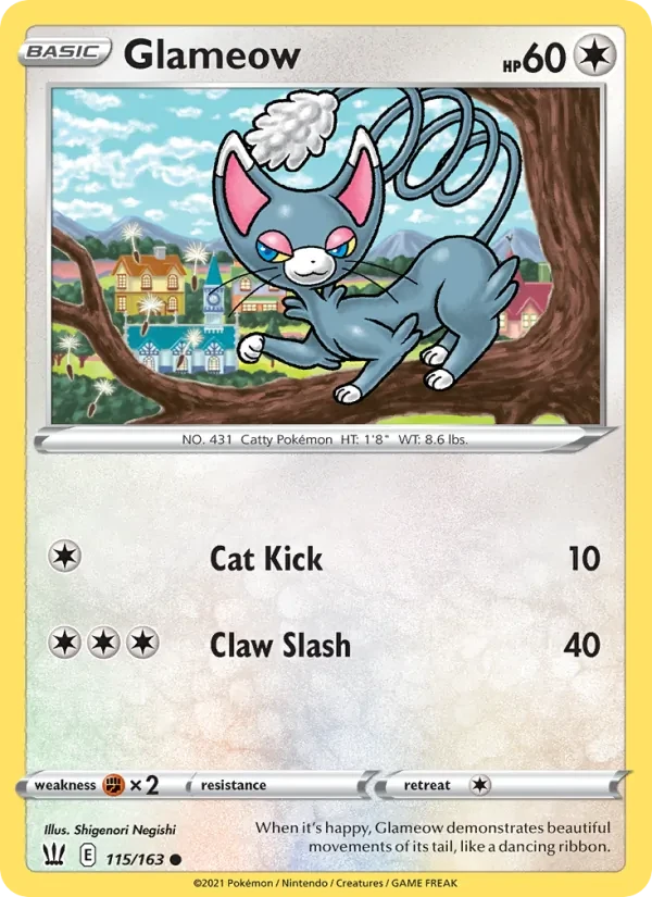 Glameow 115/163 Battle Styles Pokémon card