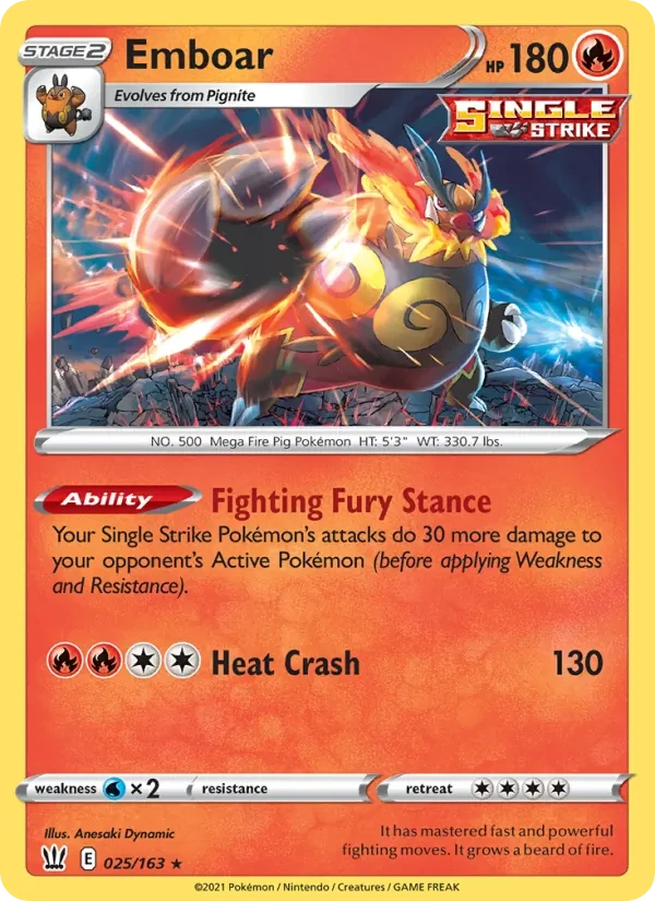 Emboar 25/163 Battle Styles Pokémon card